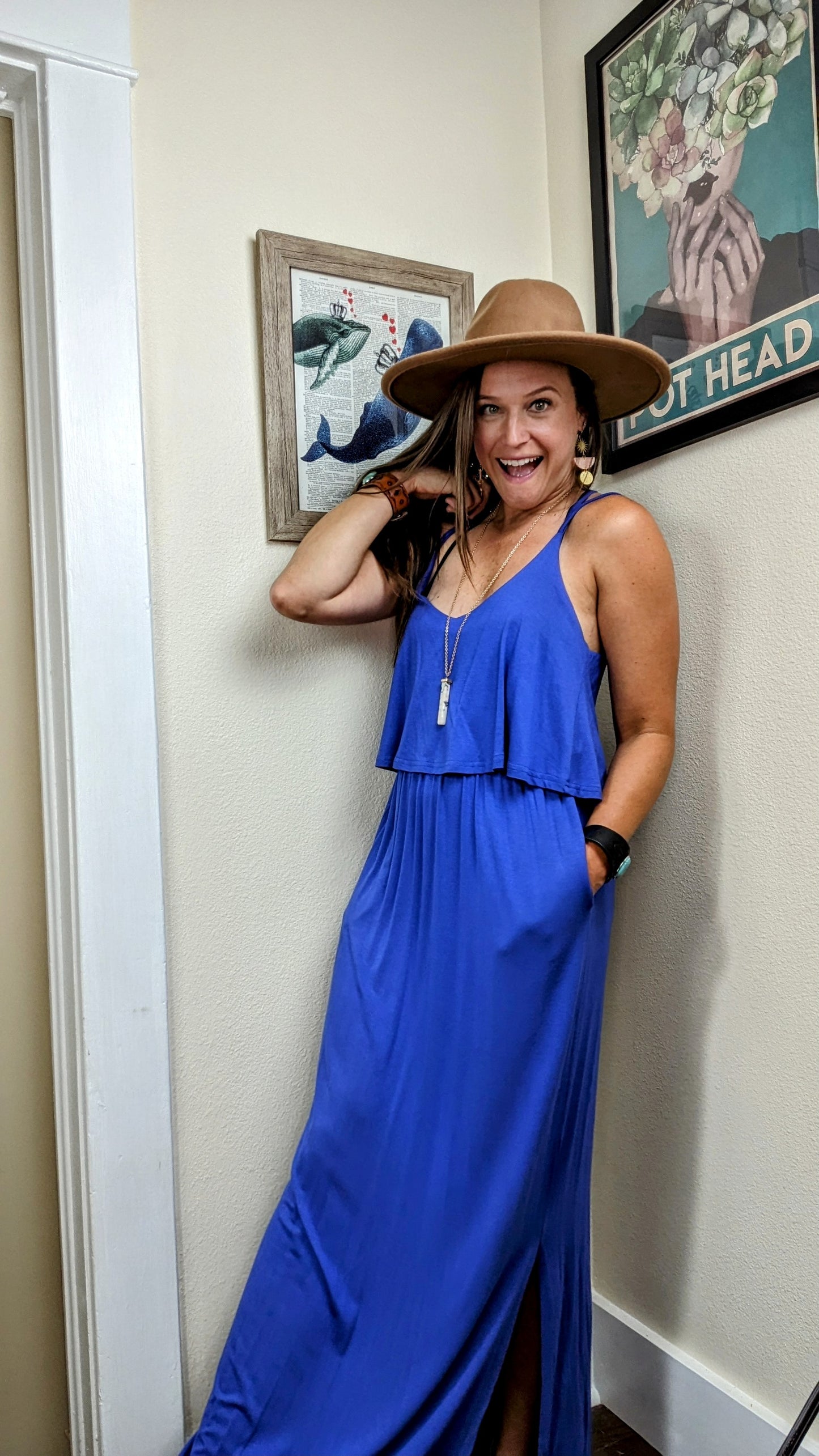 Goddess Royal Blue Jersey Maxi Dress