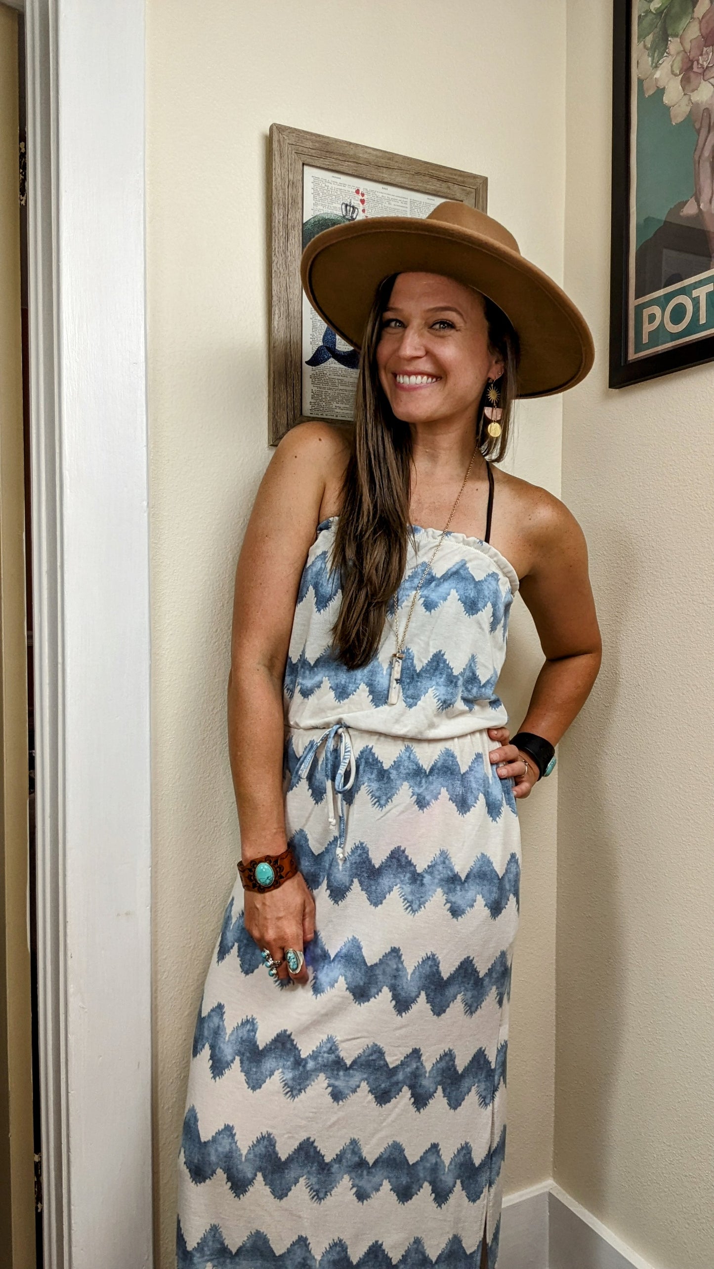 Laid Back Chevron Blue Maxi Dress